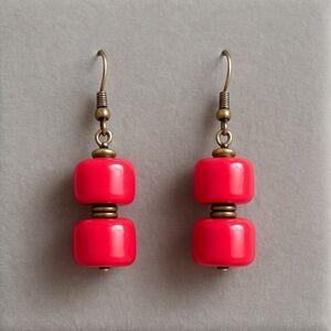 Premier Designs Pink Bead Retro LIPSTICK Earrings 1980s NIP #480